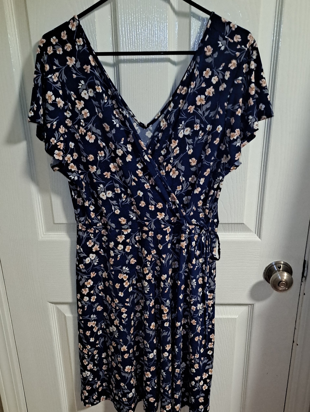 Kaileigh Navy Floral Wrap Dress with Pink Blossoms